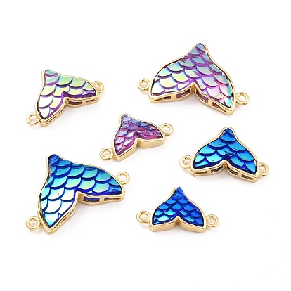 Brass Links Connectors, with Resin Scale, Fishtail, AB Color, Golden