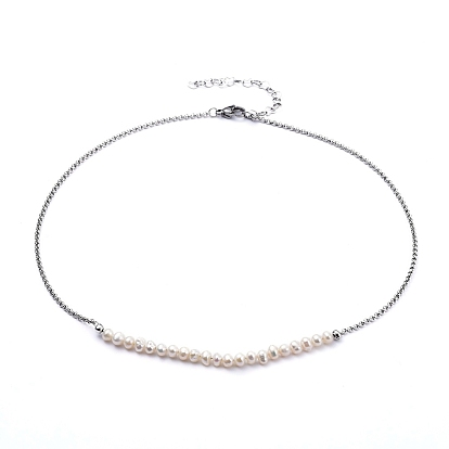 Natural Pearl Beaded Necklaces, with 304 Stainless Steel Rolo Chains and Lobster Claw Clasps