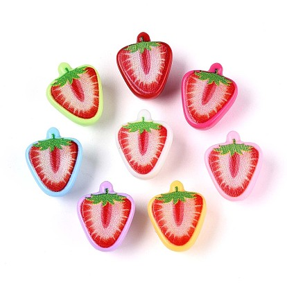 Печатные непрозрачные акриловые бусины, клубника