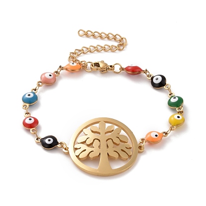 Вакуумное покрытие pvd 304 браслет из нержавеющей стали с звеньями «дерево жизни», красочный эмалевый браслет с цепями от сглаза для женщин