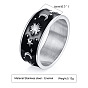 Black Enamel Moon and Star Finger Ring, Stainless Steel Jewelry for Women