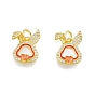 Brass Micro Pave Clear Cubic Zirconia Pendants, with Shell, Enamel and Jump Ring, Rabbit