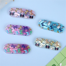 Cute Plastic Snap Hair Clips, Oval with Butterfly Pattern