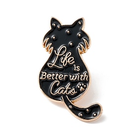 Word Life is Better with Cat Enamel Pin, Animal Alloy Brooch for Backpack Clothes, Golden