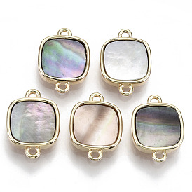 Brass Links, with Black Lip Shell, Nickel Free, Real 18k Gold Plated, Square