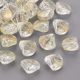 Electroplate Transparent Glass Pendants, Shell Shape
