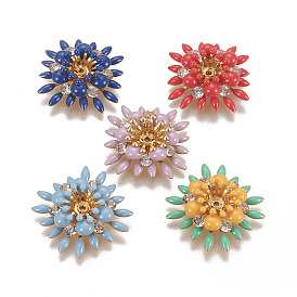 Шапочки и конусы для бусин, латунные, с эмалью и стразами, цветок