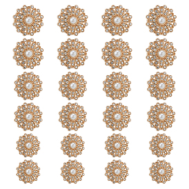 24шт 3 стили сплав горный хрусталь хвостовик кнопки, с имитацией жемчужина бисера, цветок, 1-луночное