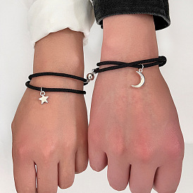 Starry Magnetic Couple Bracelets with Moon Charm - Set of 2 Lunar Attraction Hand Chains