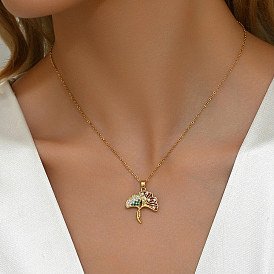 Роскошное латунное ожерелье с подвеской в виде цветного кубического циркония в виде листа гинкго, повседневный аксессуар для вечеринок