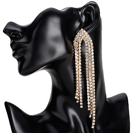 Chic Tassel Earrings with Sparkling Rhinestones for Women - Long and Trendy Jewelry Accessory