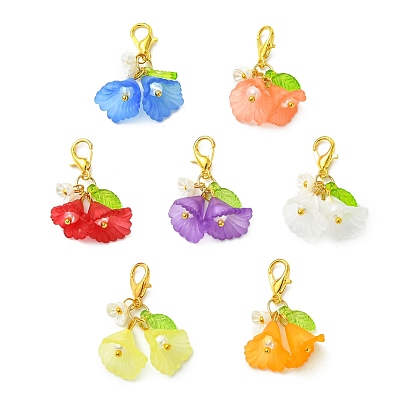 14pcs décoration pendentif en acrylique, avec des agrafes en alliage, fleur