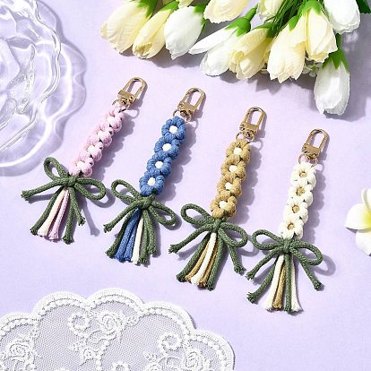 Cotton Pendant Decorations, with Alloy Swivel Clasps, Bowknot, Light Gold