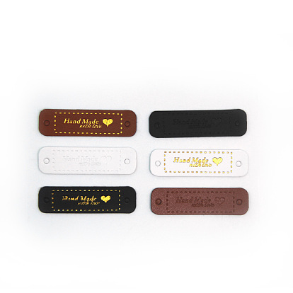 Imitation Leather Label Tags, Handmade Embossed Tag, with Holes, for DIY Jeans, Bags, Shoes, Hat Accessories, Rectangle with word & Heart