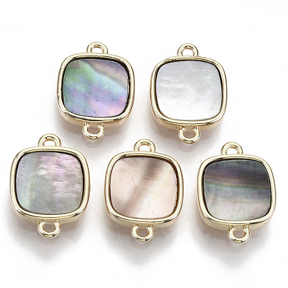 Brass Links, with Black Lip Shell, Nickel Free, Real 18k Gold Plated, Square