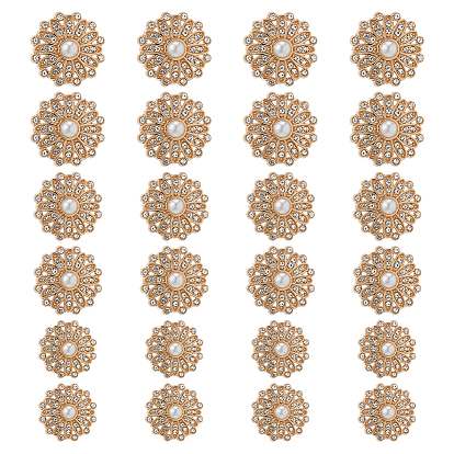 24шт 3 стили сплав горный хрусталь хвостовик кнопки, с имитацией жемчужина бисера, цветок, 1-луночное