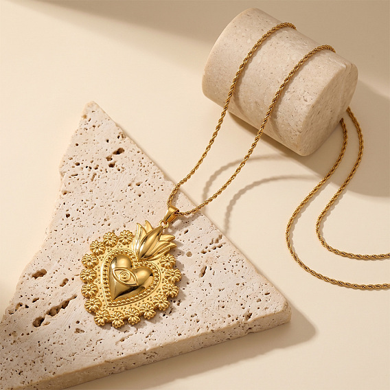 304 Collares colgantes de sagrado corazón de acero inoxidable para mujer