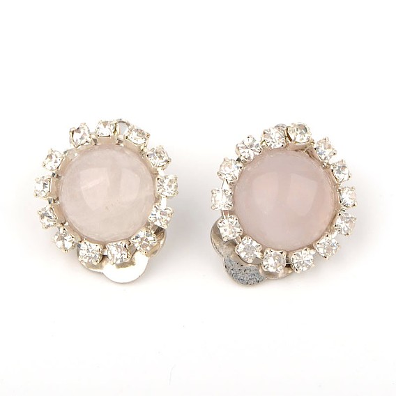 Модный латунь драгоценный камень клипсы, с латунными стразами и латунными клипсами, платина, 19x14 мм