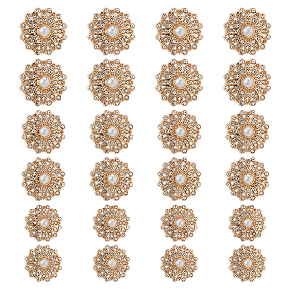 24шт 3 стили сплав горный хрусталь хвостовик кнопки, с имитацией жемчужина бисера, цветок, 1-луночное