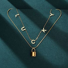 304 Двухслойные ожерелья с подвеской в виде замка удачи из нержавеющей стали для женщин, ионное покрытие (ip)