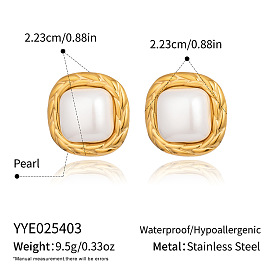 Квадратные серьги-гвоздики из нержавеющей стали, с имитацией жемчуга, реальный 18 k позолоченный