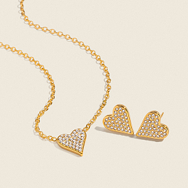 304 Серьги-гвоздики в форме сердца из нержавеющей стали, полностью украшенные кристаллами и стразами, для женщин