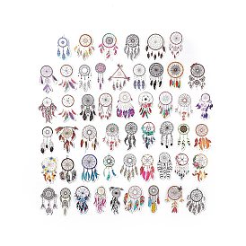 50Pcs 50 Styles PET Stickers Sets, Waterproof Adhesive Decals for DIY Scrapbooking, Photo Album Decoration, Woven Net/Web with Feather