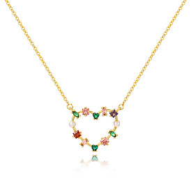 18K Gold Plated Heart-shaped Pearl Necklace with Colorful Zircon for Women