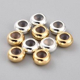Brass Beads, with Rubber Inside, Slider Beads, Stopper Beads, Long-Lasting Plated, Rondelle