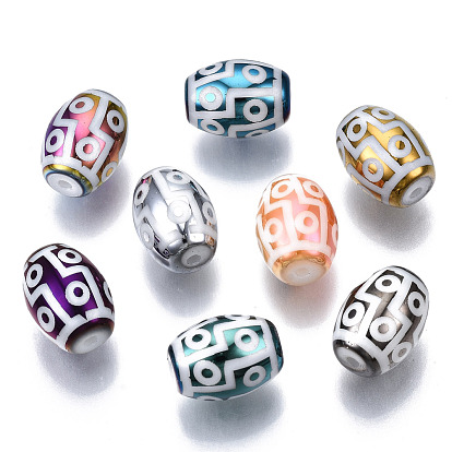 Electroplate Glass Beads, Tibetan Style dZi Beads, Barrel with 12 Eye Pattern