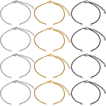 18 шт. 3 цвета 304 изготовление браслетов-цепочек из нержавеющей стали, с кольцами для прыжков и застежками в виде когтей лобстера