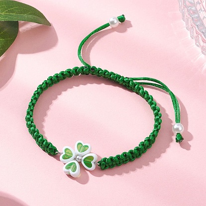 Браслеты из пластиковых бусин, плетеные браслеты из нейлоновой нити для женщин, клевер