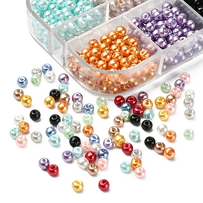 1200Pcs 12 Color Baking Painted Pearlized Glass Pearl Bead, Round