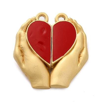 Spray Painted Alloy Enamel Magnetic Clasps, Hand with Heart, Gold