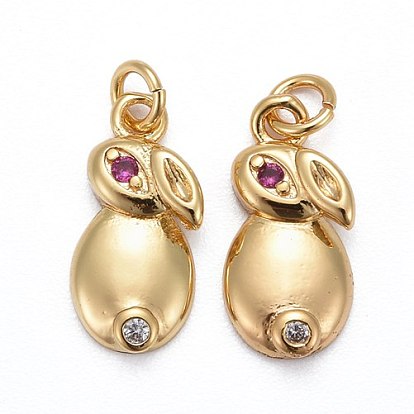 Brass Micro Pave Cubic Zirconia Pendants, Long-Lasting Plated, Rabbit