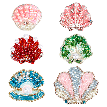 Аксессуары для украшений из полиэстера и фетра, формы раковины, с пластиковыми бусинами и пайетками