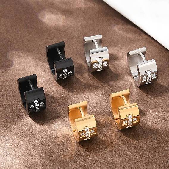 304 серьги-кольца из нержавеющей стали с микропаве из прозрачного кубического циркония, накрест, вакуумное покрытие pvd