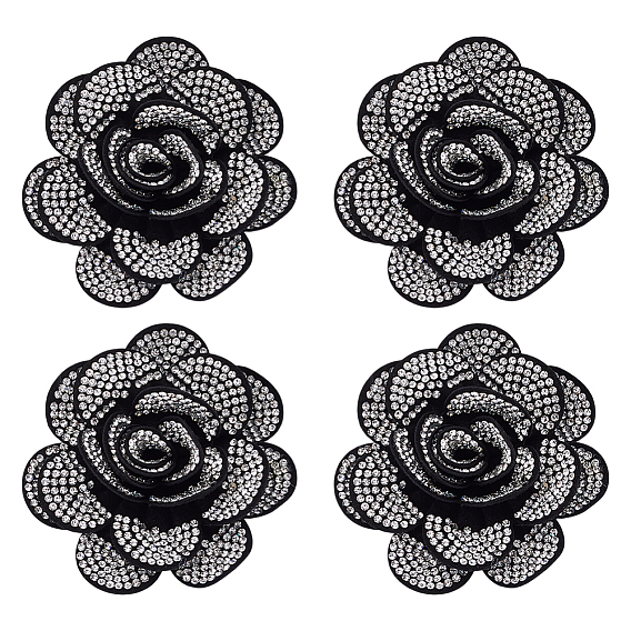 4шт. войлочные украшения, камелия, со стразами