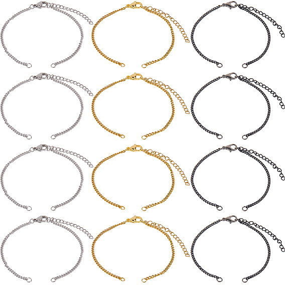 18 шт. 3 цвета 304 изготовление браслетов-цепочек из нержавеющей стали, с кольцами для прыжков и застежками в виде когтей лобстера