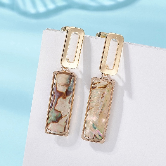 Серьги с болтами, с фурнитурой латунной для серег, прямоугольные