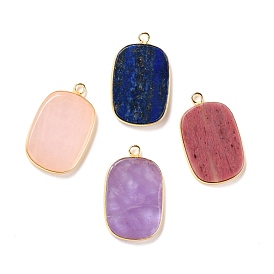 Natural Gemstone Pendants, with Golden Brass Findings, Rectangle