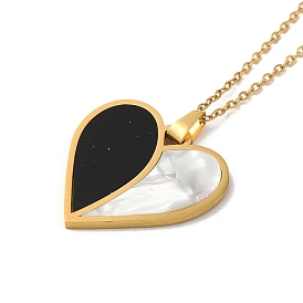 Heart Natural Shell Enamel Pendant Necklaces, with 304 Stainless Steel Cable Chains