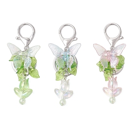 3шт. акриловые кулоны-брелки в виде бабочек и тюльпанов, с железными разрезными брелоками, платина