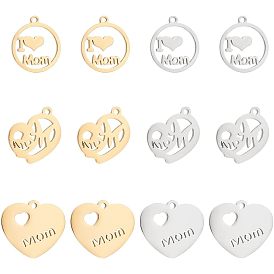 12 шт 6 стиль 304 подвески из нержавеющей стали, разнообразные, день матери, плоские круглые и сердце