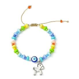 Alloy Hobbyhorse Charm Bracelet, Glass Seed & Polymer Clay Braided Adjustable Bracelet for Women