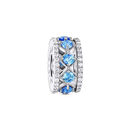 TINYSAND 925 Sterling Silver Blue Sparkle Lights Charm European Bead, with Cubic Zirconia