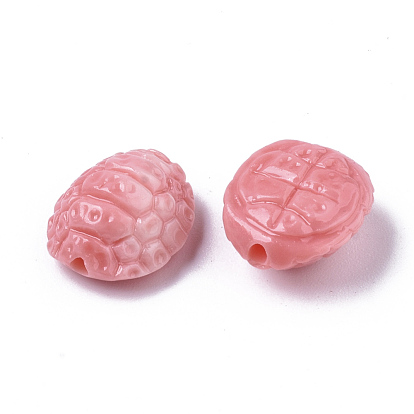 Carved Synthetic Coral Beads, Turtle Shell Shape, Dyed