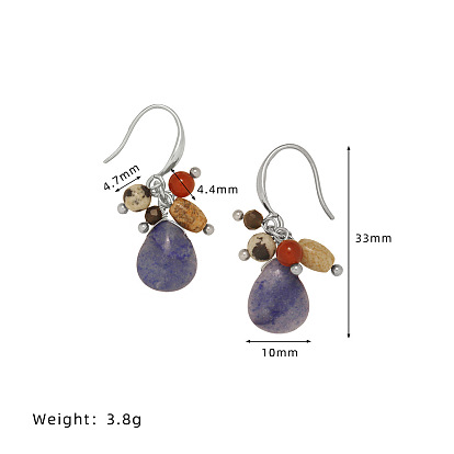 Серьги-подвески в форме капли 304 из нержавеющей стали с синим авантюрином, с халцедоном, натуральным древесным агатом, далматинской яшмой и обсидианом