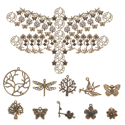 60Pcs 10 Styles Tibetan Style Alloy Pendants