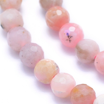 Natural Pink Opal Beads Strands, Faceted, Round